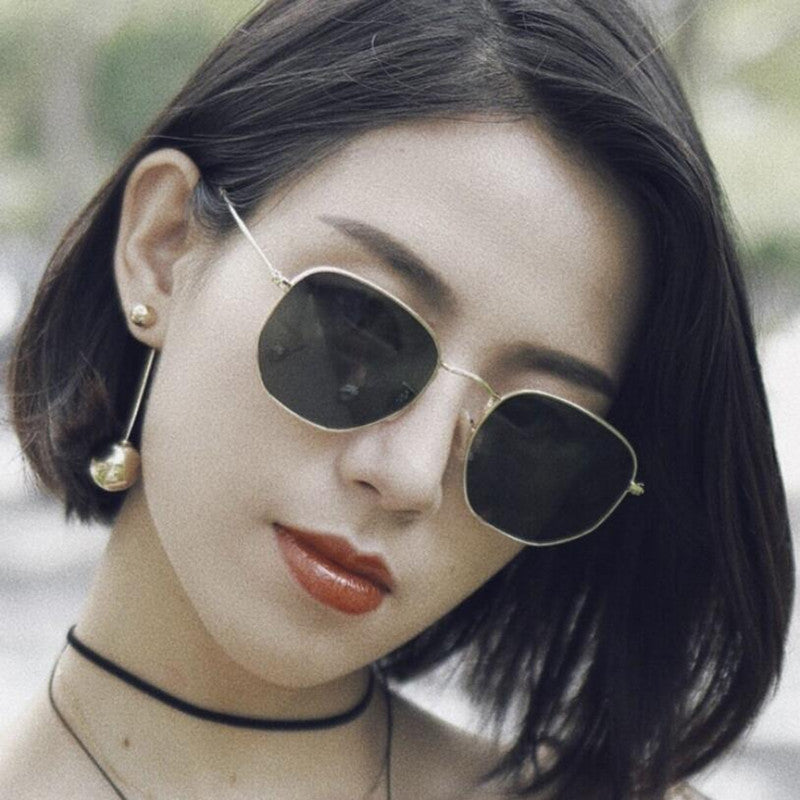 Polygonal Women Sunglasses Men Glasses Lady Luxury Retro Metal Sun Glasses Vintage Mirror UV400