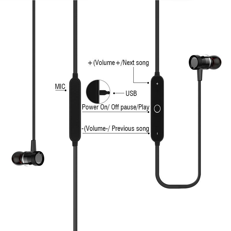 Metal Wireless Bluetooth Sport Headphones with Built-In Mic