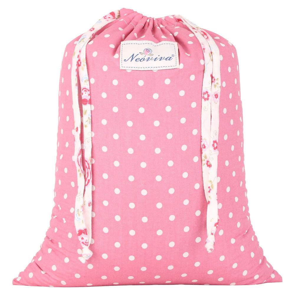 Neoviva Cotton Laundry Bag for Travel with Drawstring Pack of 4 Different Sizes Polka Dots Prism Pink Storage Bags Kit Lavanderi