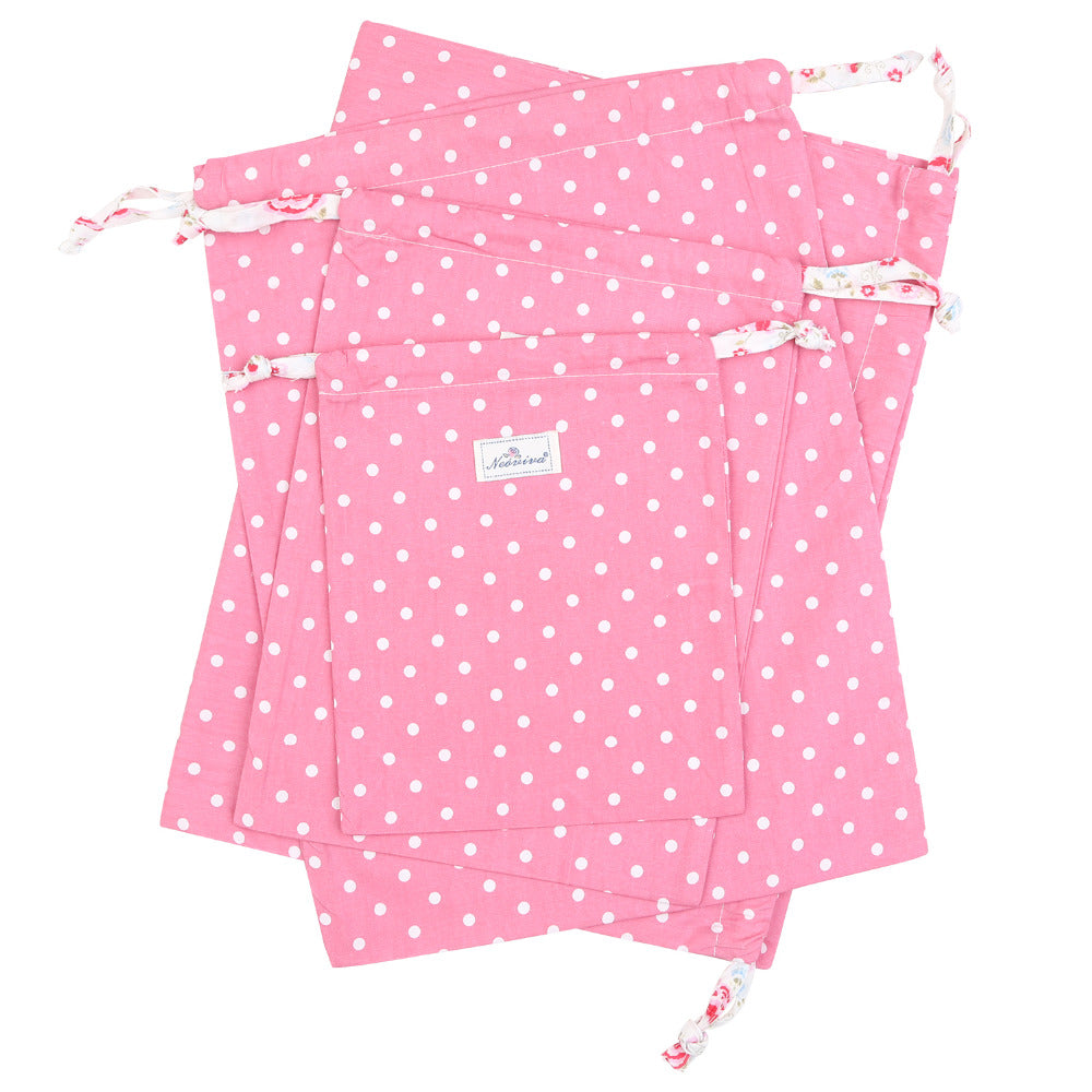 Neoviva Cotton Laundry Bag for Travel with Drawstring Pack of 4 Different Sizes Polka Dots Prism Pink Storage Bags Kit Lavanderi