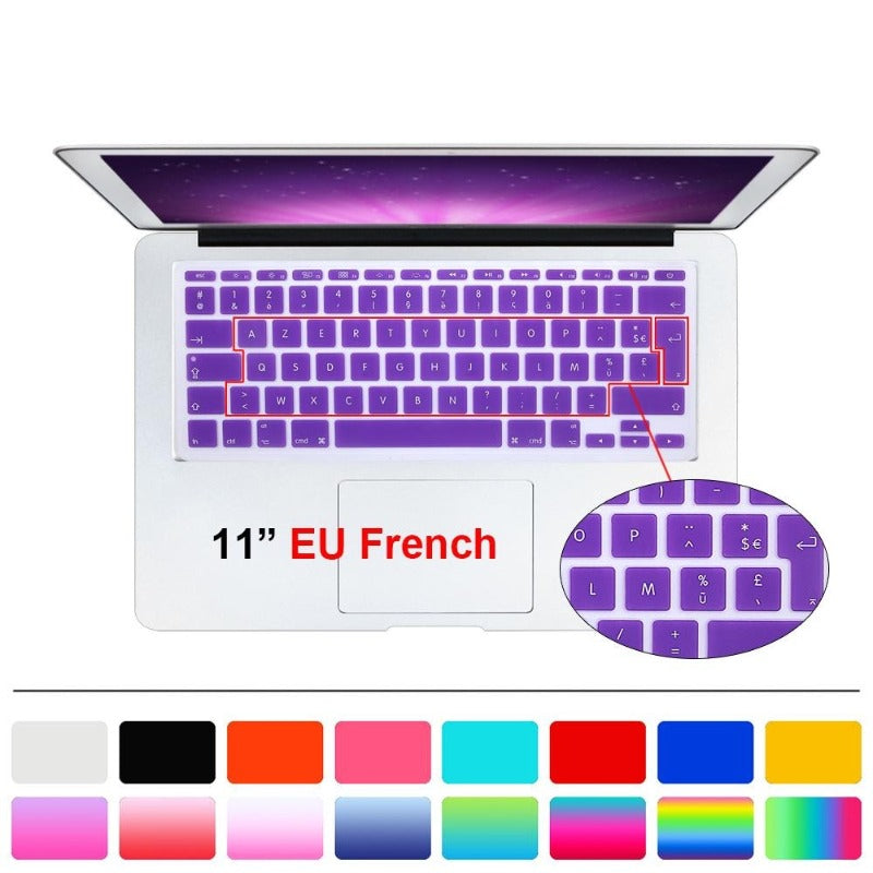 HRH French UK/EU Silicone Soft Color AZERTY Keyboard Cover Skin Protector For Apple Mac MacBook Air 11