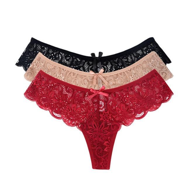 3 Pack: Women's Transparent Lace Thongs