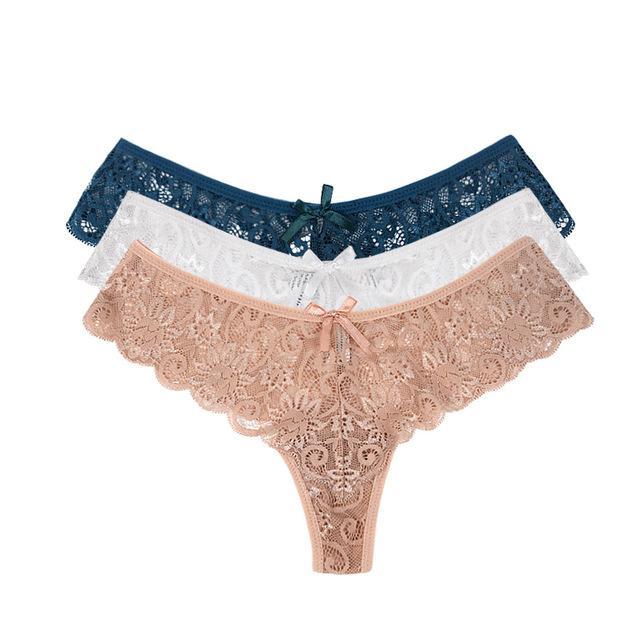 3 Pack: Women's Transparent Lace Thongs