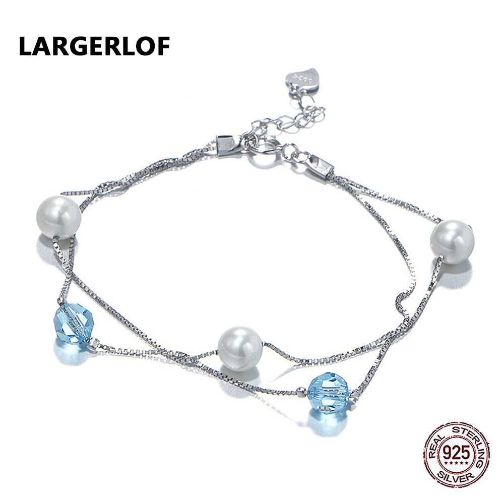 LARGERLOF Women 925 Silver Jewelry Pearl Bracelet Female Fashion Jewelry 925 Sterling silver Bracelets For Women BR49001