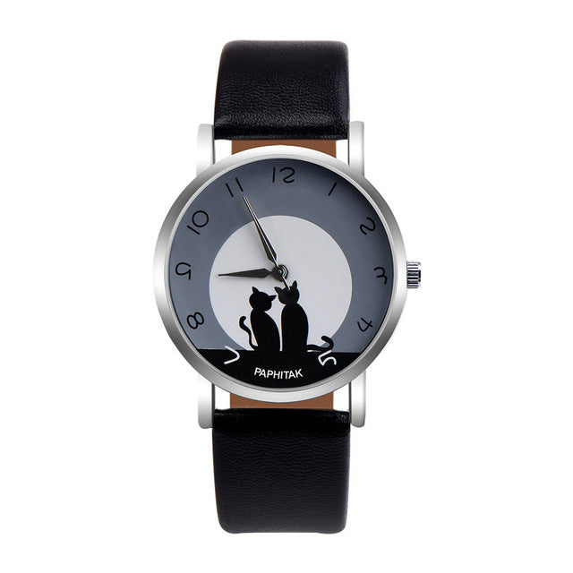 Womens Mysterious Black Cat Faux Leather Analog Quartz Watch dames horloges relojes de mujer envio gratis in Sixteen Colour