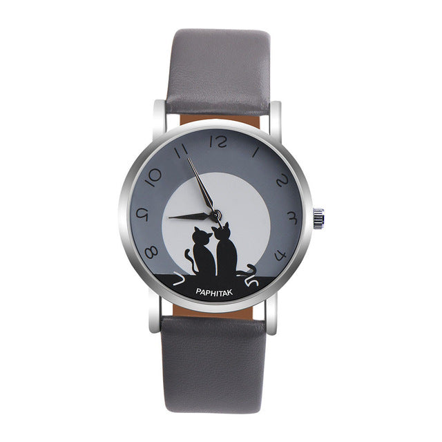 Womens Mysterious Black Cat Faux Leather Analog Quartz Watch dames horloges relojes de mujer envio gratis in Sixteen Colour