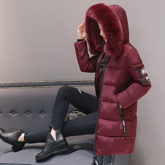 New Fashion Women Winter Jacket With Fur collar Warm Hooded Female Womens Winter Coat Long Parka Outwear Camperas