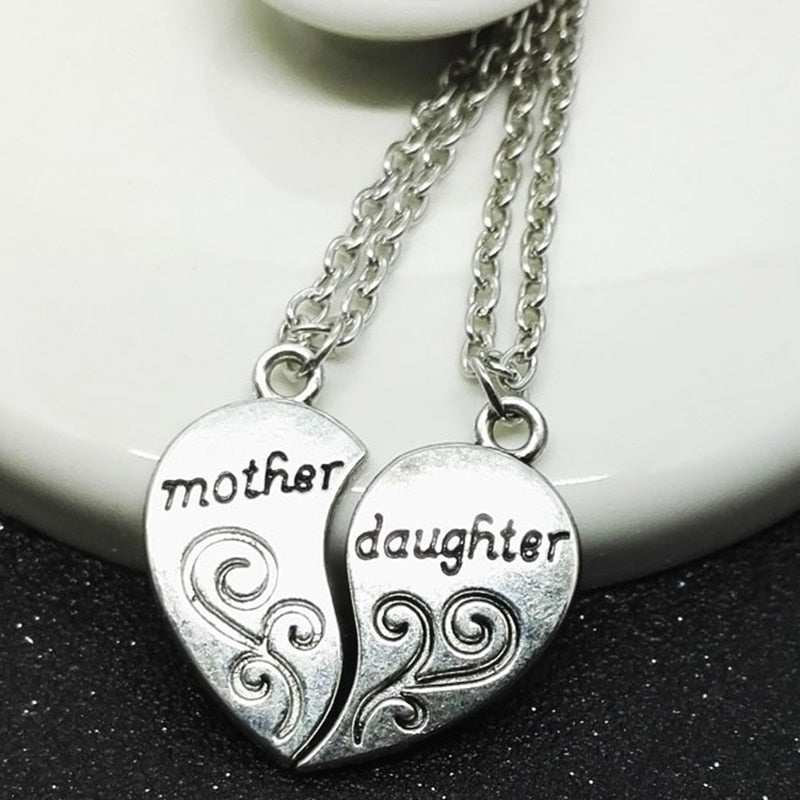 Mother and Daughter Heart Necklace 2Pc Set