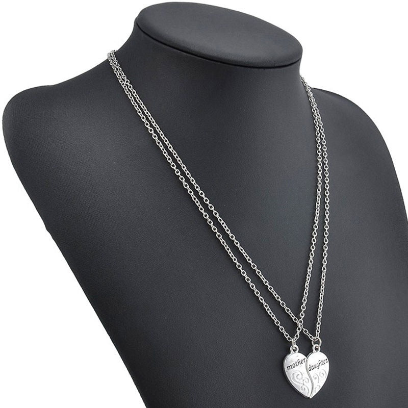 Mother and Daughter Heart Necklace 2Pc Set