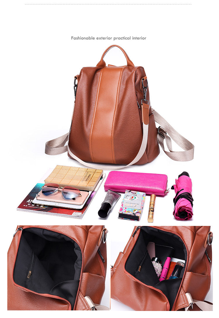 Women's Vintage Leather Multi-Function Handbag with Backpack Straps