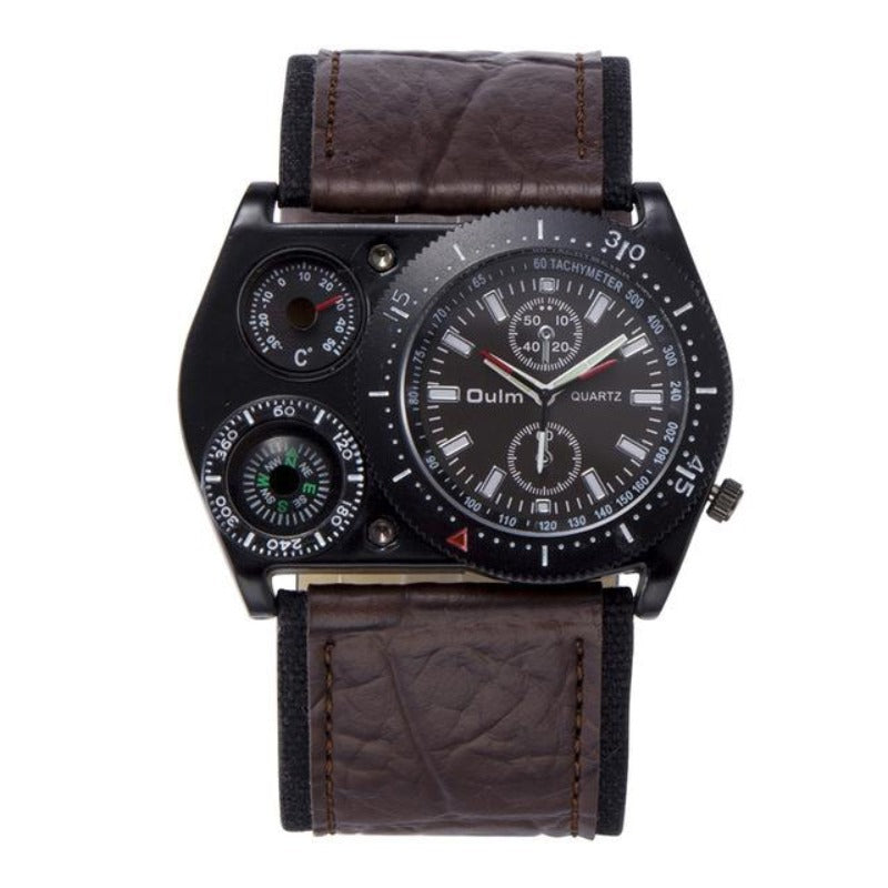 Men's Military Leather Strap Compass Quartz Wrist Watch