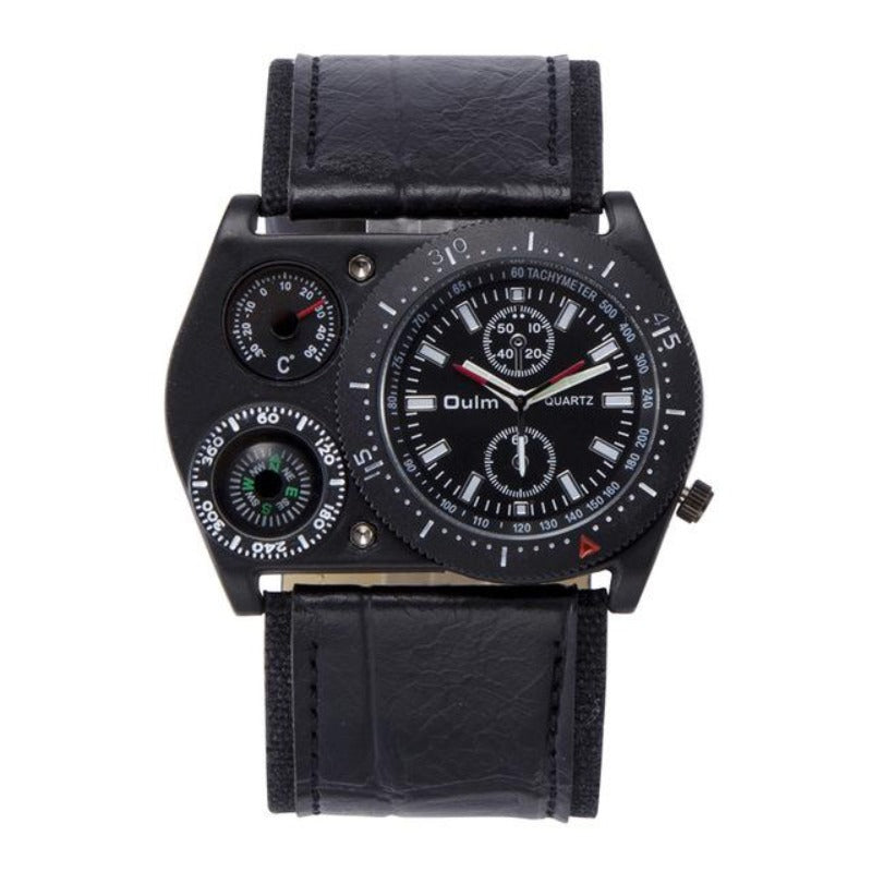 Men's Military Leather Strap Compass Quartz Wrist Watch