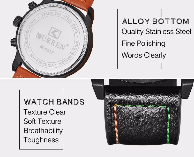 Men's Luxury Leather Band Sport Quartz Wristwatch