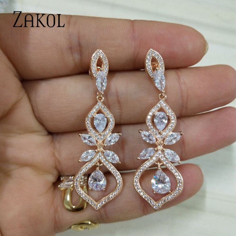 ZAKOL Luxus CZ Wedding Jewelry Chandelier Dangles Drop Earrings For Noble Women Anniversary FSEP308