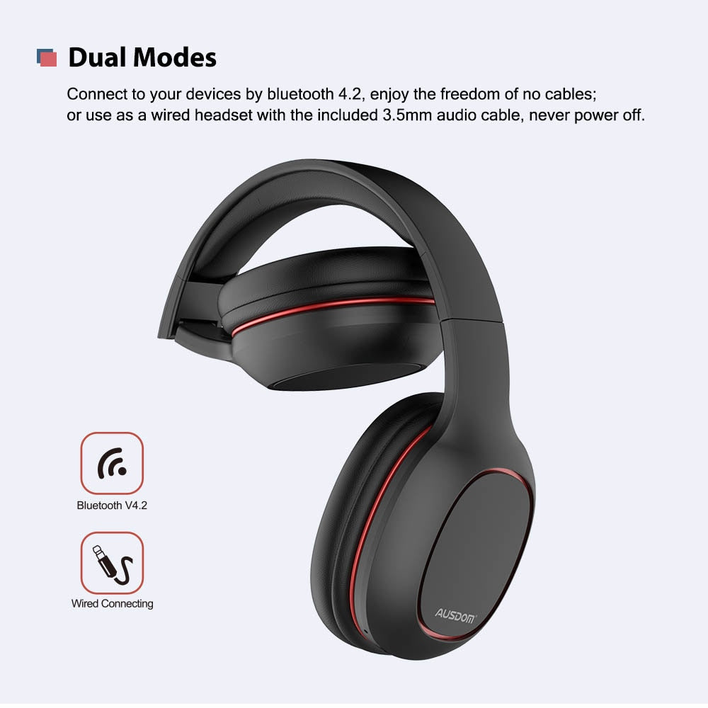 Bluetooth 4.2 Stereo Over-Ear Wired Wireless Foldable Headphones with Mic