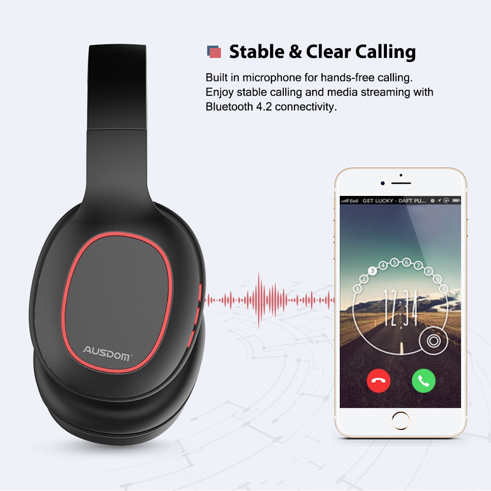 Bluetooth 4.2 Stereo Over-Ear Wired Wireless Foldable Headphones with Mic