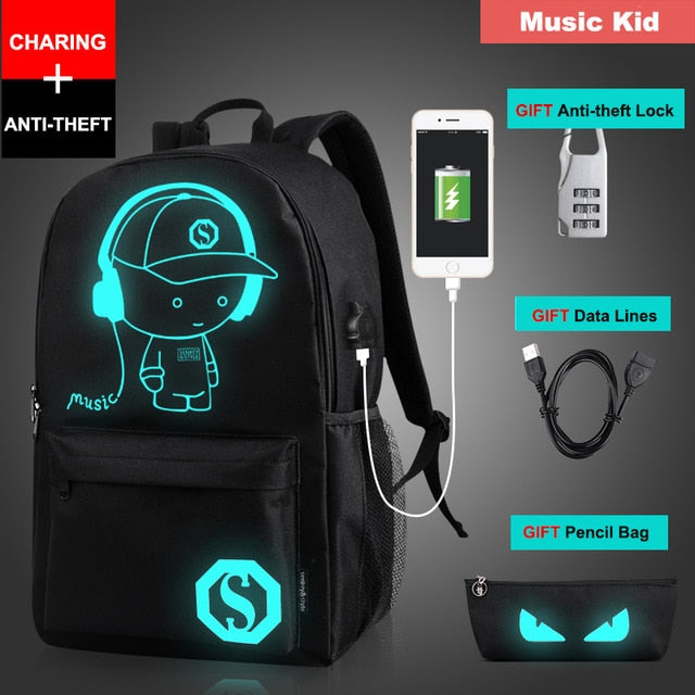 Senkey Style Student School Backpack Anime Luminous  USB Charge Laptop Computer Backpack For Teenager Anti-theft Boys School Bag