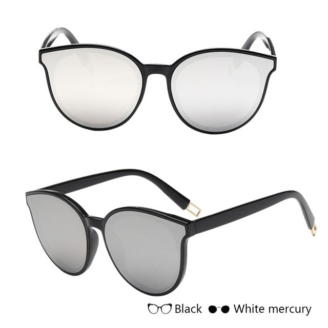 New High Quality Cat Eye Sunglasses Women Sun Glasses Flat Top Sunglasses Mirror Vintage Glasses Oversized Ladies oculos de sol