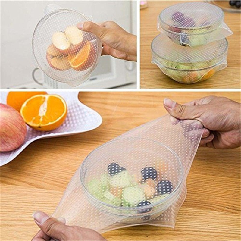 4 Pack: Reusable Silicone Stretch Fit Food Container Lids