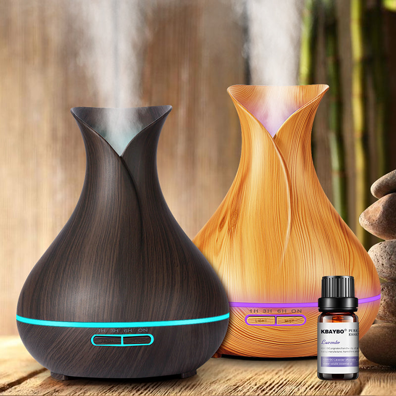 Ultrasonic Wood Grain Color Changing LED 400mL Oil Air Humidifier