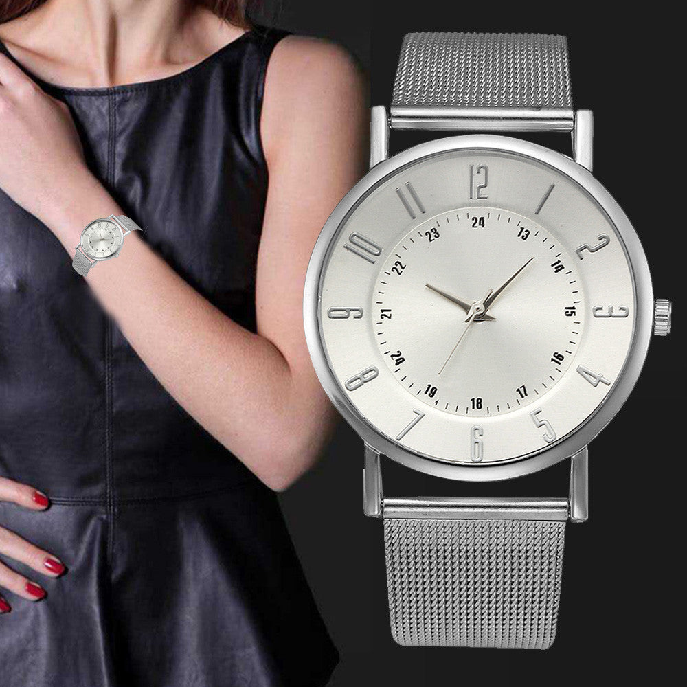 Women's Silver Stainless Steel Classic Metal Mesh Business Watch
