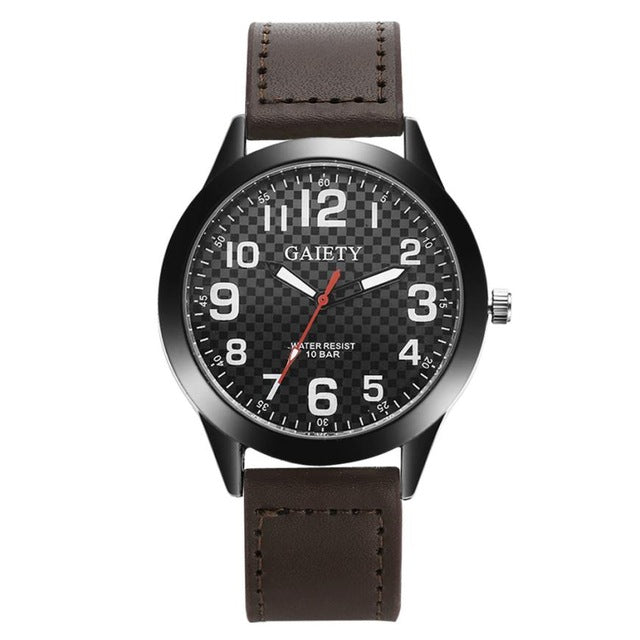 Fashion Plaid Pattern Watches Mens Stainless Steel Military Wrist Watch Mens Top Brand Leather Quartz Watches