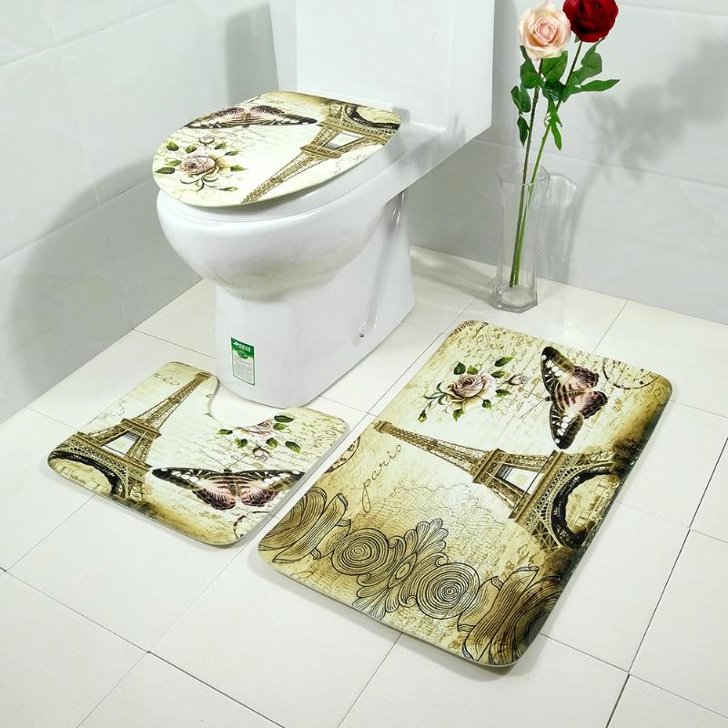 3pcs Floral Tower Butterfly Printed Toilet Seat Cover Set