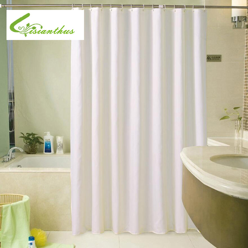 Hotel Quality White Color Polyester Waterproof Fabric Shower Curtain with Hooks for Bathroom Showers and Bathtubs More Size