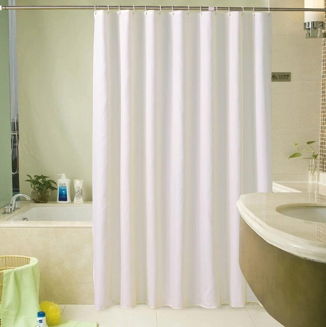 Hotel Quality White Color Polyester Waterproof Fabric Shower Curtain with Hooks for Bathroom Showers and Bathtubs More Size