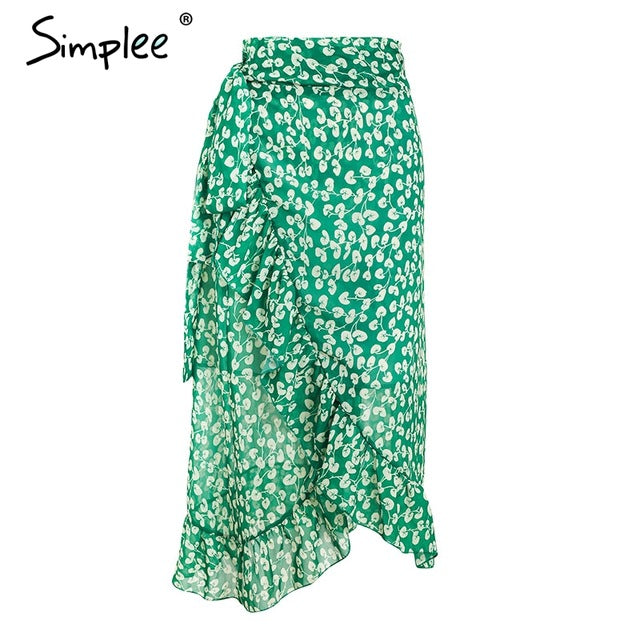 Simplee Ruffle leaf print wrap skirt