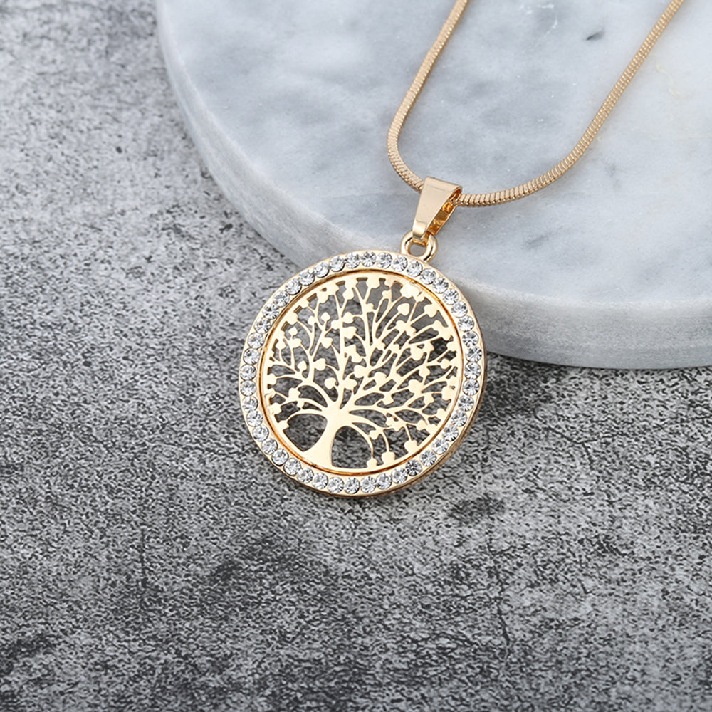 Women's Tree of Life Crystal Round Pendant Necklace
