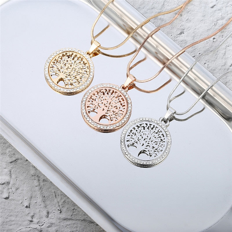 Women's Tree of Life Crystal Round Pendant Necklace