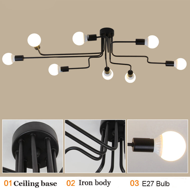 4/6/8 heads Multiple rod Wrought Iron Ceiling Dome Lamp