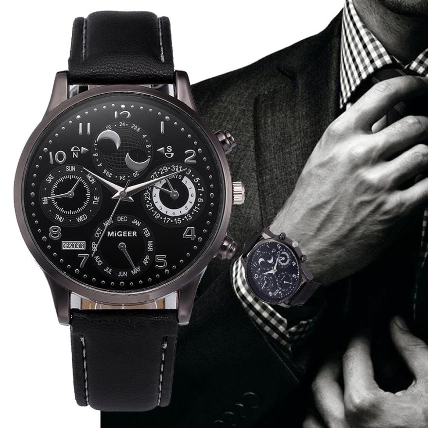 Quartz Wristwatches  Leather Band Business   Hours Watch Alloy  Luxury Buckle Fashion Casual     Reloj Watch Men   18MAR7