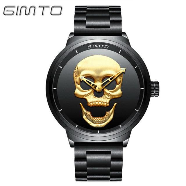 Skull Watches GIMTO Pirate Skeleton Skull Quartz Men Watches Luxury Waterproof Full Steel Men Wristwatch Sport Relogio Masculino