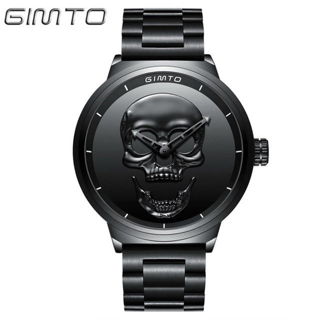 Skull Watches GIMTO Pirate Skeleton Skull Quartz Men Watches Luxury Waterproof Full Steel Men Wristwatch Sport Relogio Masculino