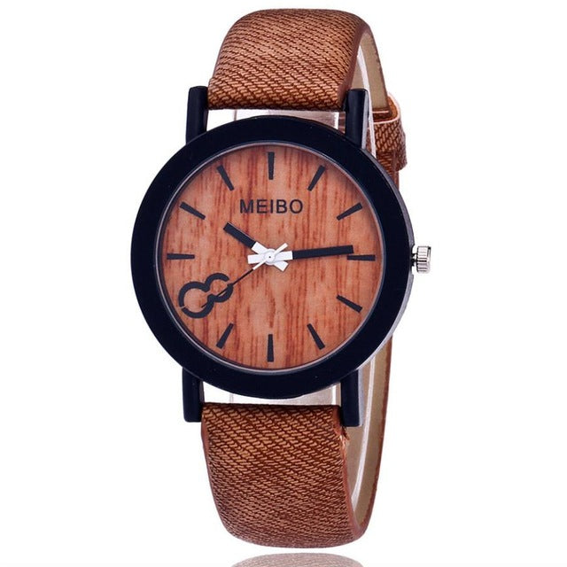 MEIBO Woman Watch High Quality Glass  Watch Leather Strap  Casual Wooden Color Quartz Wristwatches  Reloj Mujer  18FEB9