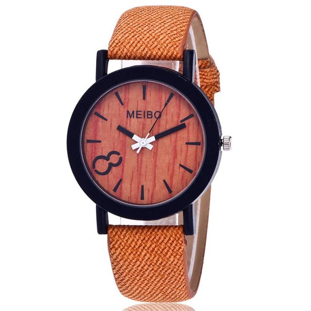 MEIBO Woman Watch High Quality Glass  Watch Leather Strap  Casual Wooden Color Quartz Wristwatches  Reloj Mujer  18FEB9