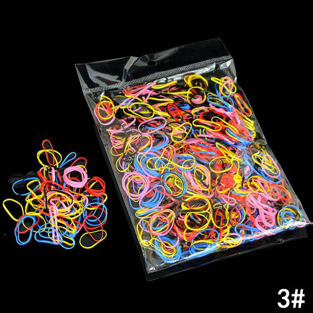 Fashion about 1000Pcs/Bag Girls Colorful Hair Rope Ponytail Holder Elastic Hair Bands Braids Plaits Mini Hair Rope