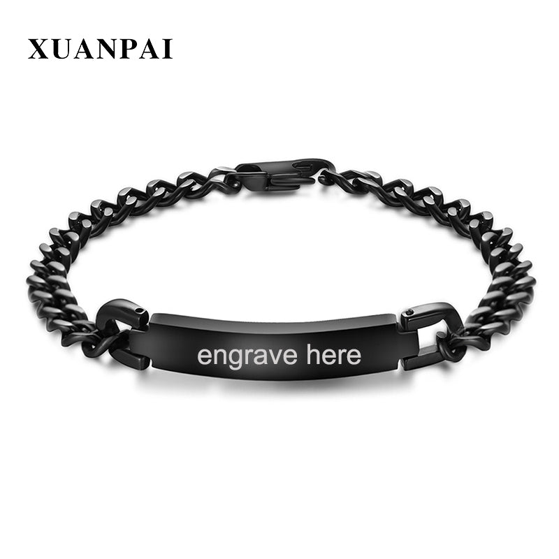 XUANPAI 10mm Free Engraving ID Bracelet for Men Stainless Steel Customize Name Date Male Identification Jewelry