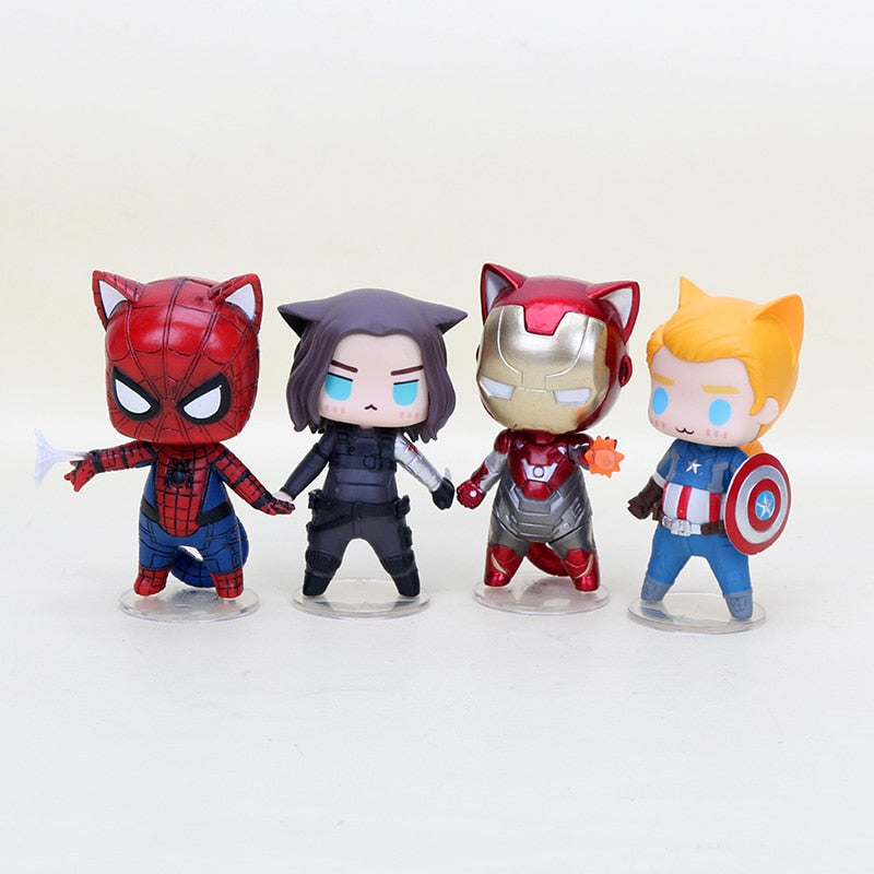 Marvel 8cm Superhero Avengers Captain America Winter Soldier Spider man iron man cat PVC Action Figures Toy