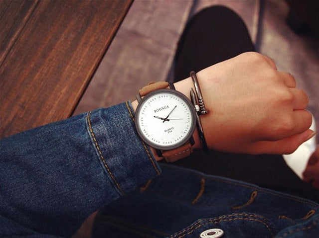 Men's Stainless Steel Reloj Hombre Leather Buckle Quartz Wristwatch