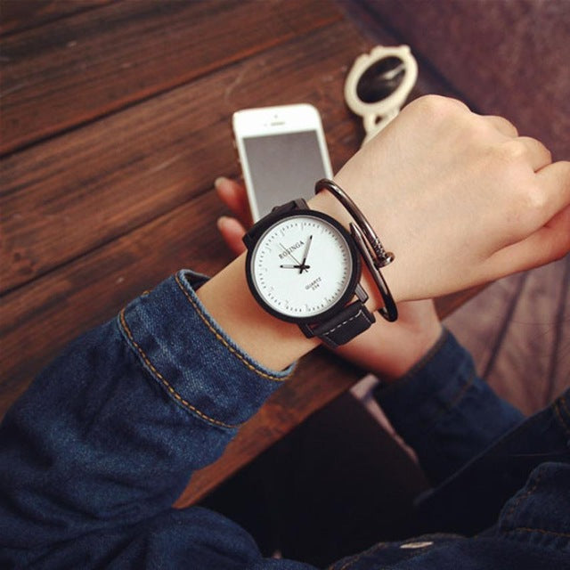 Men's Stainless Steel Reloj Hombre Leather Buckle Quartz Wristwatch