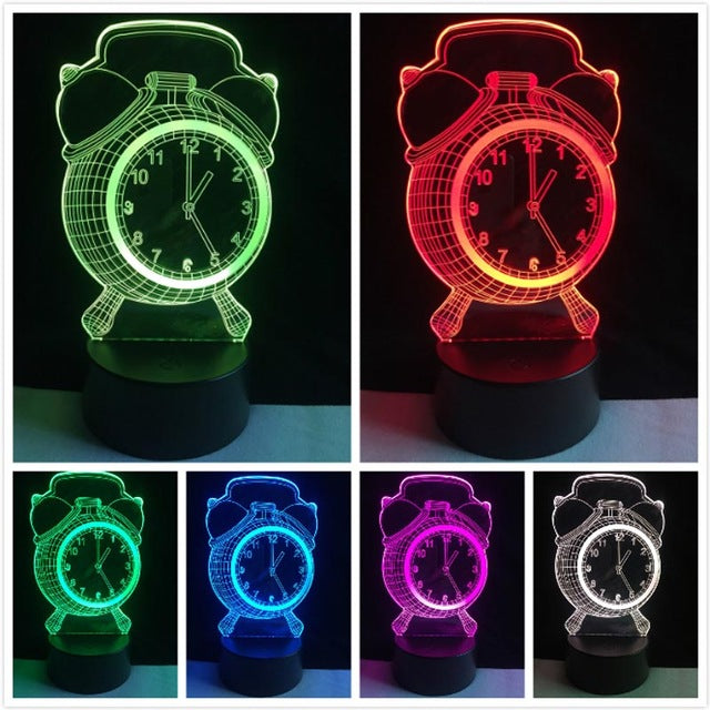 Retro Multi-Color 3D LED Night Light Alarm Clock
