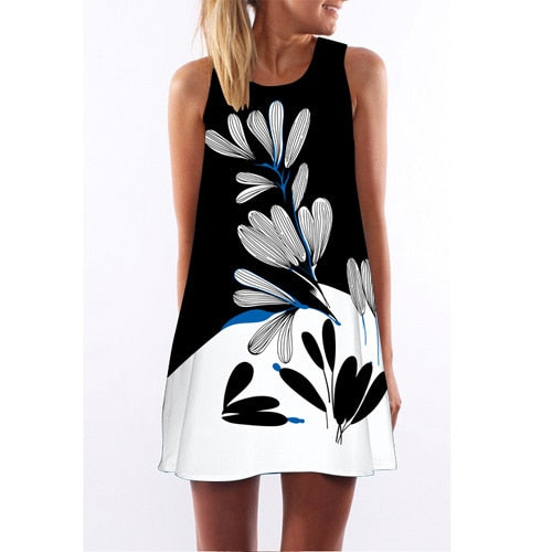 Women's Sleeveless Floral Print Chiffon Summer Dress