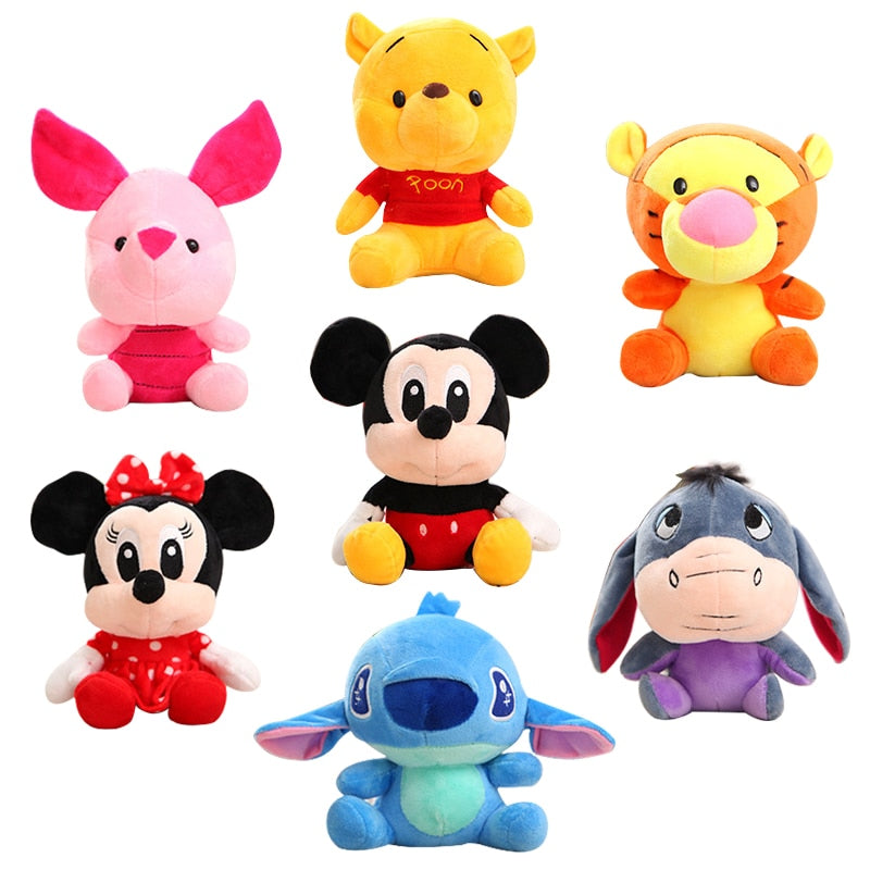 Disney Stuffed Animals Plush Mickey Mouse Minnie Winnie the Pooh Doll Lilo and Stitch Piglet Keychain Birthday Gift Kid Girl Toy