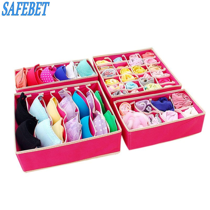 SAFEBET 4pcs Non-Woven Fabric Folding Underwear Storage Box Underwear Necktie Bra Socks Briefs Organizer Box Home Storage Bag