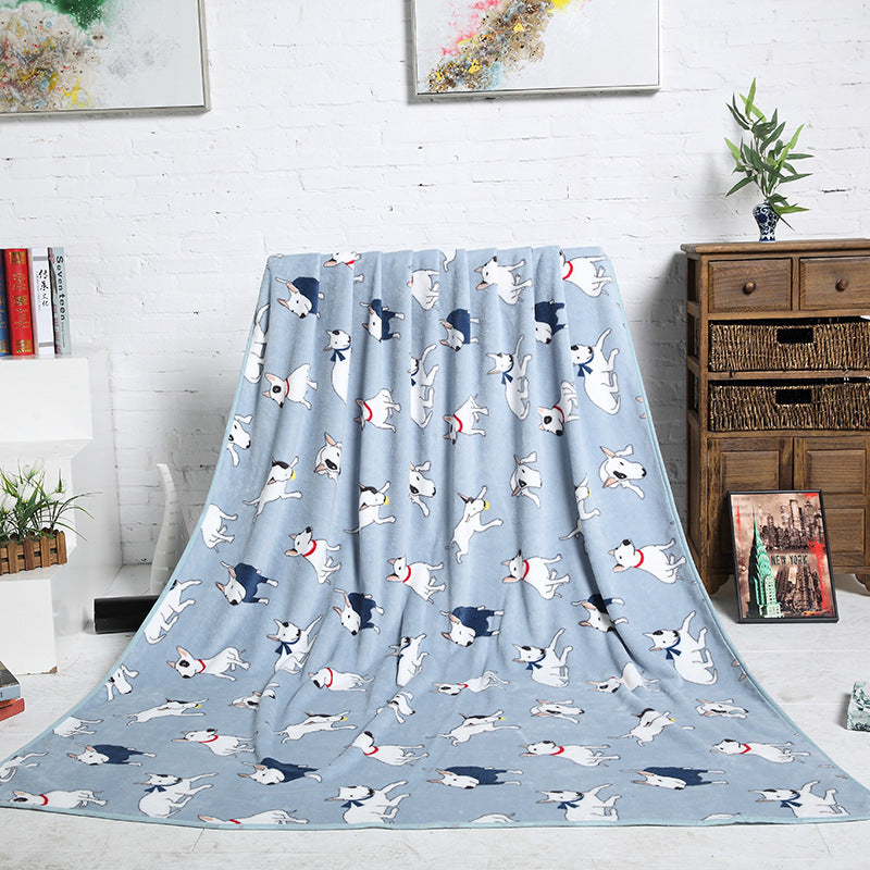 Blue Pink Bull Terrier Printed Coral Fleece Dog Blanket Cover Warm Soft Pet Bed Mats for Small Medium Large Cats Dogs 200X150cm