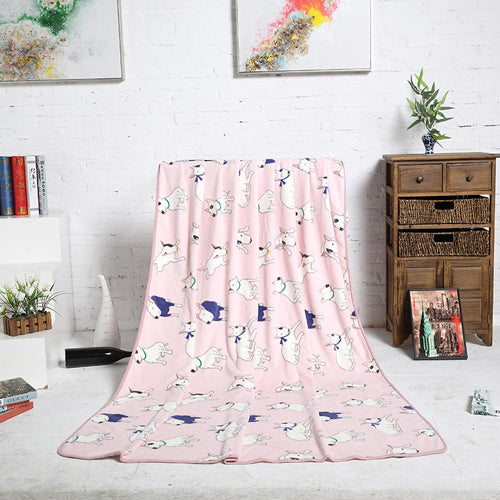 Blue Pink Bull Terrier Printed Coral Fleece Dog Blanket Cover Warm Soft Pet Bed Mats for Small Medium Large Cats Dogs 200X150cm