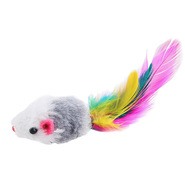 Cat Toys Furry Mouse Cat Kitten Real Fur Gravel Sounds Cute Toy Faux Mice Interactive Supplies PUPPY